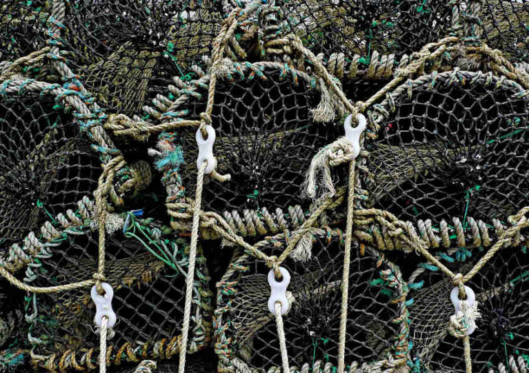 A stack of creels used for lobster and crab potting