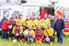 Lough Ree RNLI’s volunteer crew with the Sligo-based Irish Coast Guard helicopter