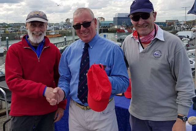 Vincent Delany (left) with HYC Commodore Ian Byrne (centre) and Noel Colclough finished third overall