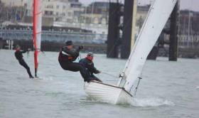 Pierre Long and John Parker sailing an IDRA 14 are third overall in series two of the DMYC Frostbite Series