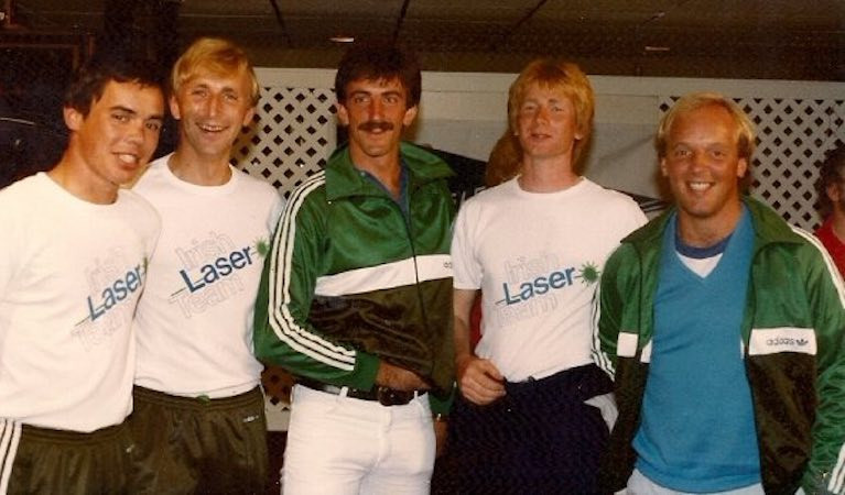 The Irish Laser team at the 1983 World Championships from left: Mark Lyttle, Con Murphy, John Simms, Frank Glynn and Bill O'Hara