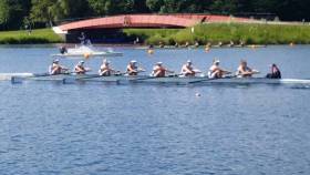 NUIG&#039;s women&#039;s senior eight in action at Dorney Lake at the weekend. 
