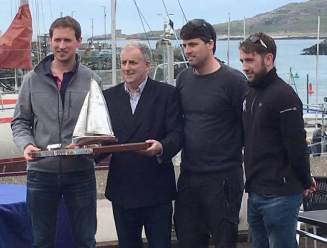 N18 winners in Howth: Charles Dwyer, Nicholas O'Leary and Richie Harrington of Royal Cork Yacht Club with HYC Commodore Joe McPeake second from left