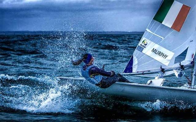 Annalise Murphy sailing her Laser Radial on Dublin Bay after her medal win in Rio