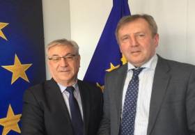  EU Fisheries Commissioner Karmenu Vella (left) with Marine Minister Michael Creed in Brussels