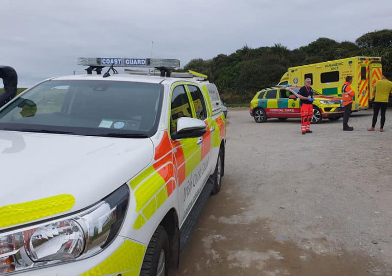 Irish Coast Guard at the scene of the rip current incident at Inch Beach on Sunday