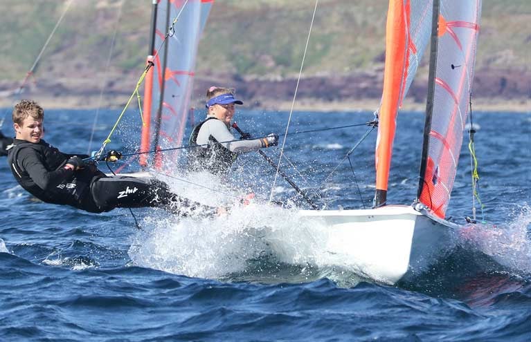 Newcastle Yacht Club sailor Luke McIlwaine on the wire in  a 29er skiff before the lockdown