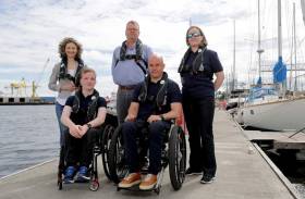 Pictured at today&#039;s launch at Poolbeg Yacht and Boat Club are (L-R) Johanne Murphy, ISA Inclusion Games Officer, Harry Hermon, CEO ISA, Nadine Lattimore, Oisin Putt and Mark Pollock