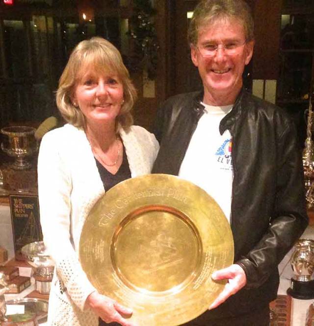 Cathy & Daragh Nagle at their home club of the Royal Victoria YC in western Canada receiving the Sydney Bryant Award for Blue-Water Cruising Excellence