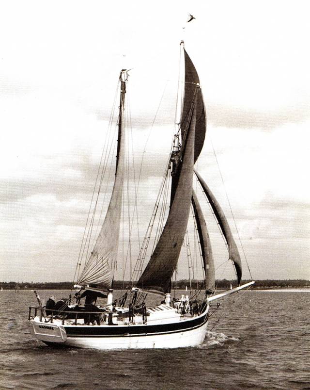 Conor O’Brien’s Saoirse as she was in the 1950s under Eric Ruck’s ownership. This eccentric-looking 42ft ketch achieved daily mileages in the Southern Ocean which showed she was something very special
