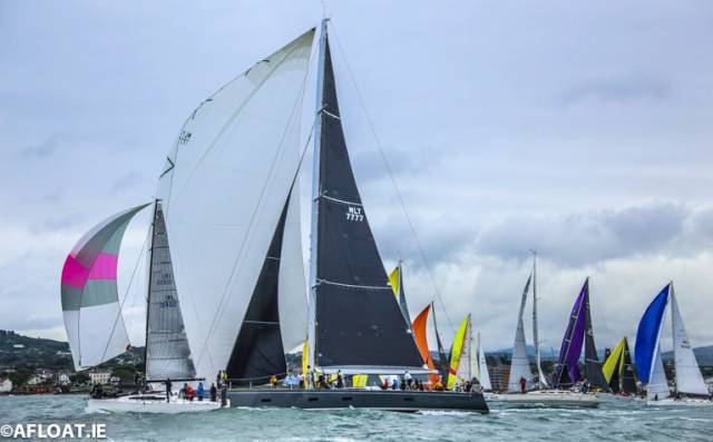 The D2D start tonight at 6pm on Dublin Bay with Mick Cotter's 94-footer dominating the fleet. Scroll down for more D2D Race photos and vids