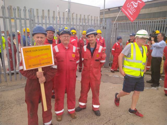Save Our Shipyard: protesters yesterday brought a shipping container to the front gates of Harland and Wolff for shelter for workers who say they will protest all day and all night until a solution is found to save their jobs