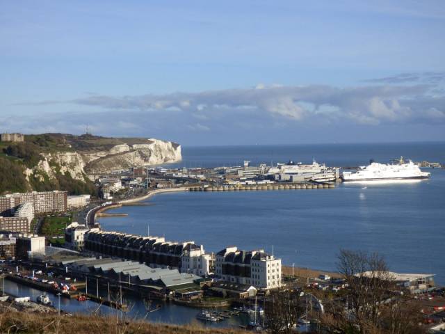 Ferries from DFDS and P&O docked in the Port of Dover, the UK's biggest & busiest ro-ro ferryport. 