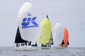 Howth Yacht Club&#039;s &#039;Outrajeous&#039; (Richard Colwell and Johnny Murphy) leads the fleet downwind to overall victory in Class One of the Sovereign&#039;s Cup
