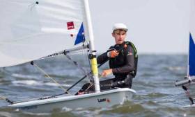 Conor Quinn racing in Medemblik, in August 2017 at the Laser Radial Youth World Championships