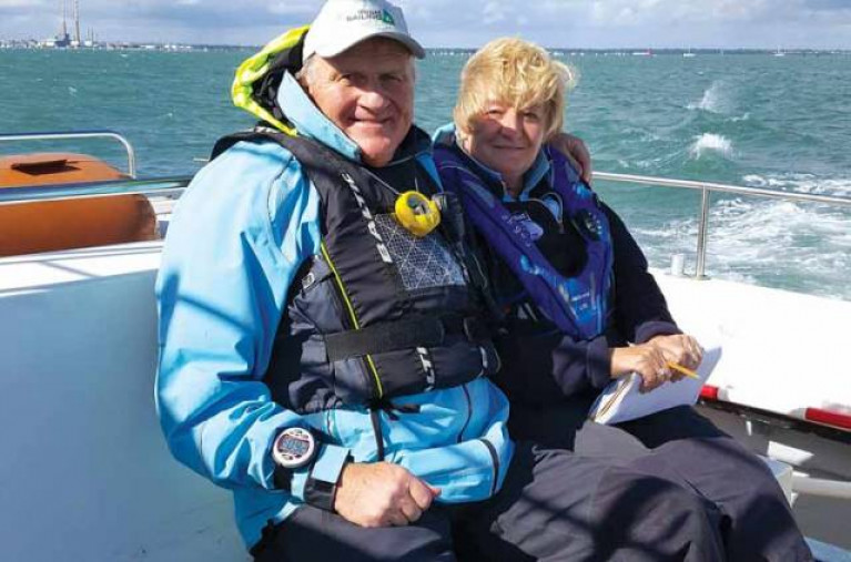 Jack and Rosemary Roy heading for port after fulfilling one of their many voluntary Race Officer assignments