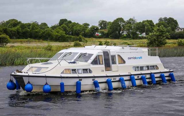 A Carrickcraft 'Fermanagh' Class hire–cruiser at Carrick–on–Shannon in County Leitrim. The Irish firm operate 119 boats on the River Shannon at Carrick-on-Shannon and Banagher and on Lough Erne from Bellanaleck, outside Enniskillen