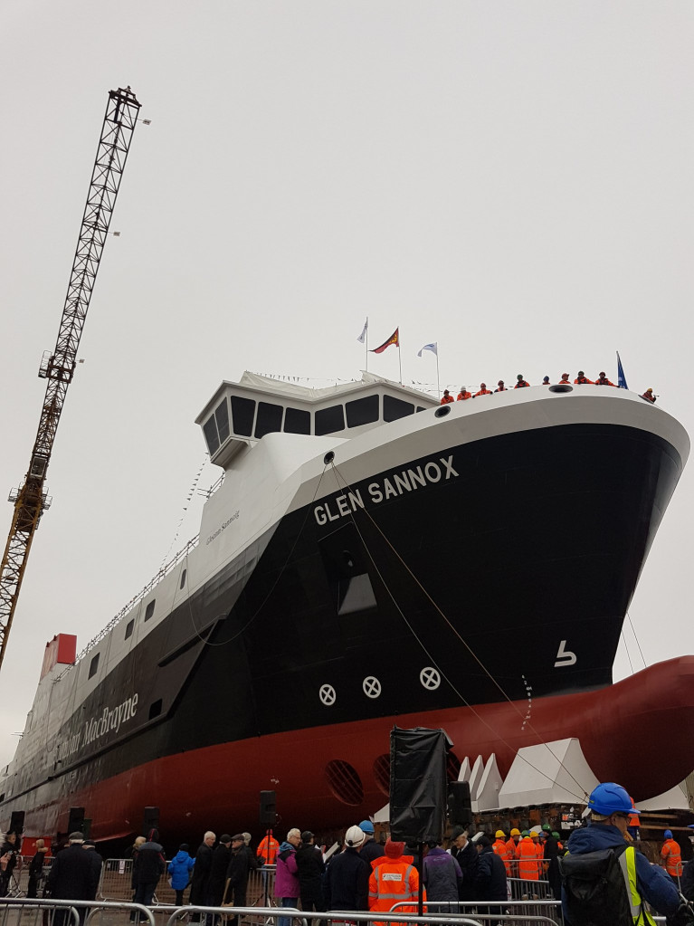 A file photo at the launch of MV Glen Sannox, the first of pair of duel-fuel powered ferries for Scotland's Western Isles operator CalMac is seen at the the now nationalised shipyard of Ferguson Marine on the Clyde 