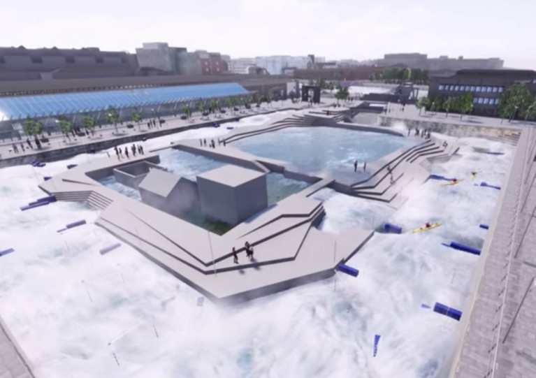 Artist’s impression of the white water rafting centre proposed for George’s Dock