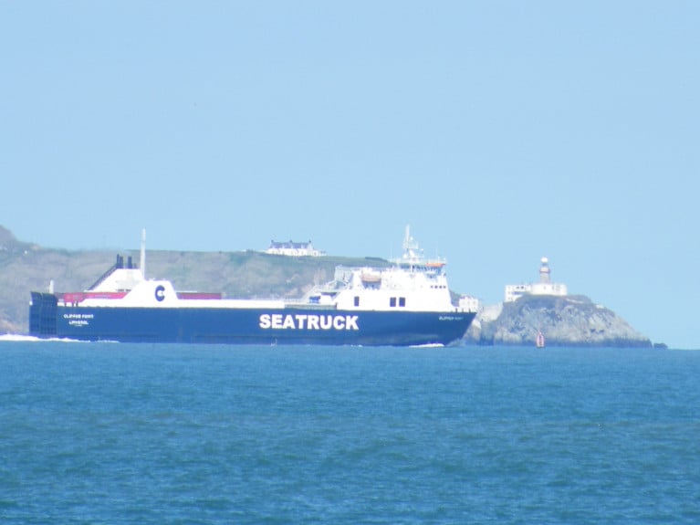 Freight operator Seatruck Ferries whose ro-ro ferry Clipper Point is seen in this file photo when departing off the Baily Lighthouse on Dublin Bay. Incidentally the &#039;P&#039;-class vessel also departed the Irish capital this afternoon onto the Irish Sea bound for Heysham, England