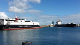 Fastferry Manannan is to remain berthed in Douglas Harbour over the winter months while Ben-My-Chree maintains service. As for freight ro-ro Arrow (seen entering the Manx capital) is on charter though will be available to ensure freight transport is continued. 