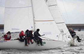 Close racing for the 16–boat J24 fleet at Foynes Yacht Club