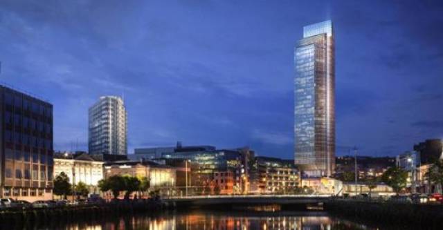 Custom House Quay development. AFLOAT adds the CGI image of the proposed tower development (on right) at the Port of Cork site where existing and historic bonded warehouses are located in the city's 'docklands' 
