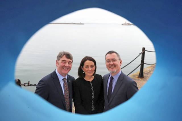 Marine Institute CEO Peter Heffernan, PwC partner Yvonne Thompson and BIM chief Jim O’Toole the launch of the 2018 Our Ocean Wealth Summit 