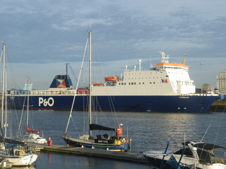 An AFLOAT file photo of a P&amp;O ferry (Norbank) is docked in Dublin Port is carrying food and medicine. Afloat adds the ropax ferry is a twin of Norbay which is docked in Liverpool Docks. 