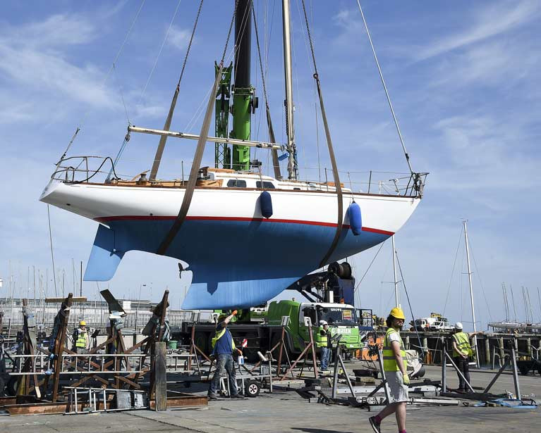  Living history. Michael Creedon’s classc 54-year-old S&amp;S 36 Sarnia being lifted-in at the National YC last weekend