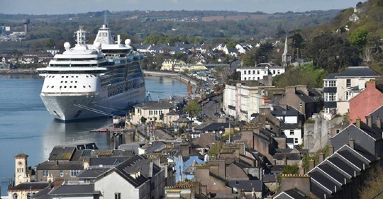 MS Serenade of the Seas berthed in Cobh last year. The town in Cork Harbour was due to host 105 liner visits this year and a further 110 liners were booked to tie up there in 2021.
