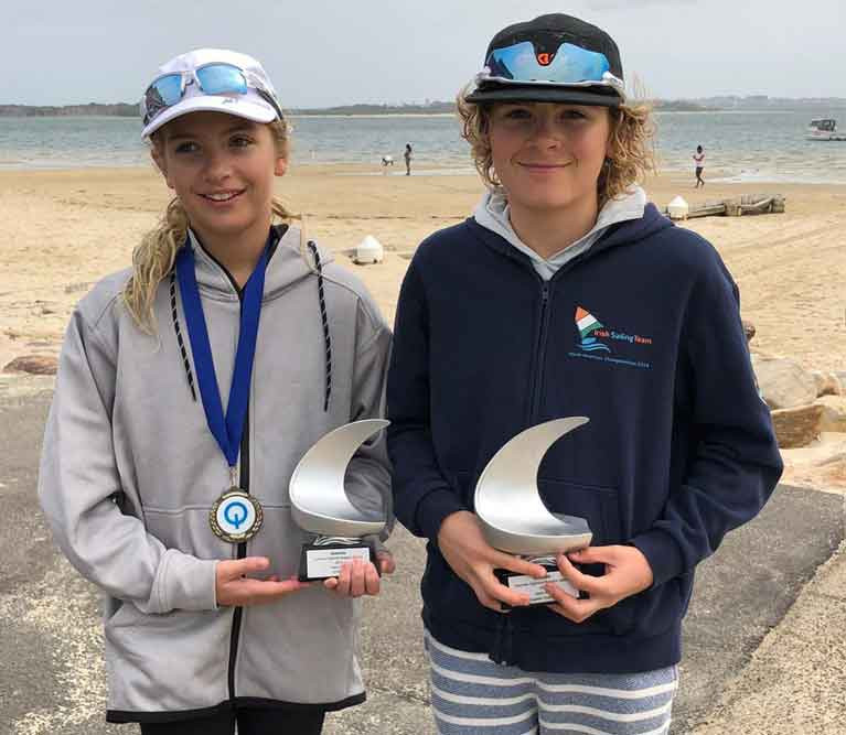 Howth Yacht Club&#039;s Sienna and Rocco Wright with their trophies in Sydney