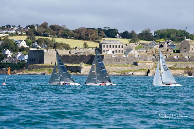 Katherine Hedley leads Adam Billany followed by John Patrick in Race one of the International 2.4mR Open Championships at Kinsale Scroll down for photo gallery