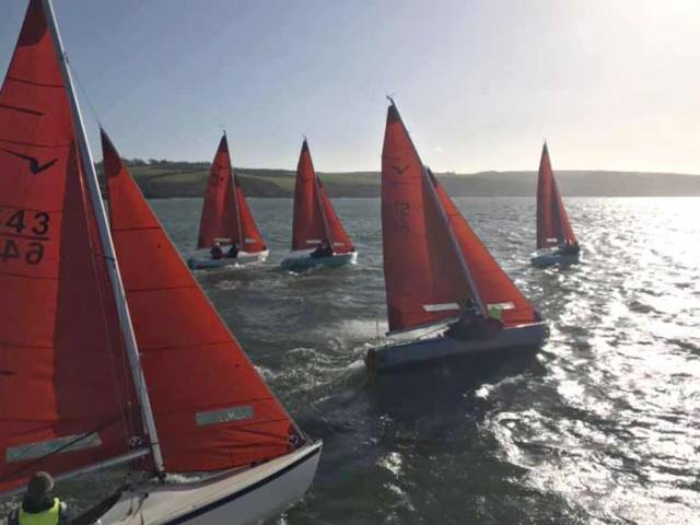 Squibs at the start of the second lap in the Kinsale Yacht Club Frostbites 