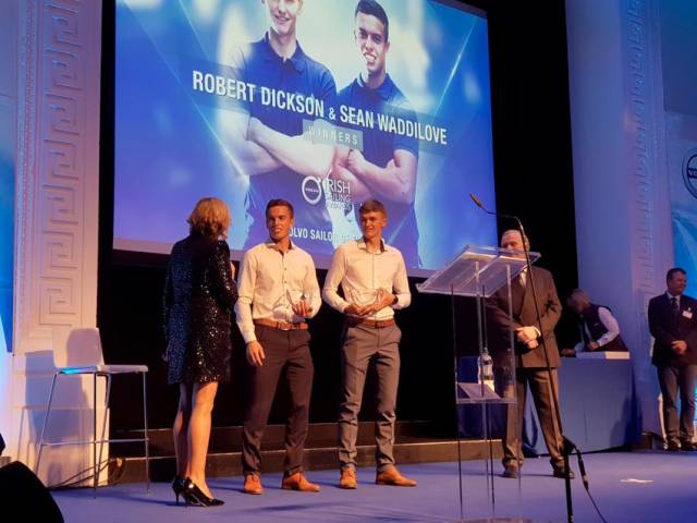 2018 Sailors of the Year Sean Waddilove and Robert Dixon receive their award on stage