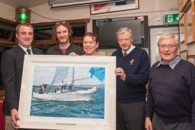 SCORA Commodore Kieran O&#039;Connell (left) with the winners of the inaugural Claire Bateman Award for &#039;most enthusiastic boat in SCORA&#039;, Dave Lane and Sinead Enright, and Claire&#039;s husband and sailing photographer Robert Bateman and SCORA Hon Sec Michael Murphy. See gallery below
