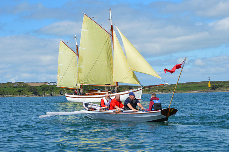 Good times in West Cork – Leo McDermott’s former fishing boat Sile a Do, converted to a cruising ketch by Liam Hegarty, with one of the Ilen School’s Limerick gandelows in the foreground at the annual Baltimore Woodenboat Festival