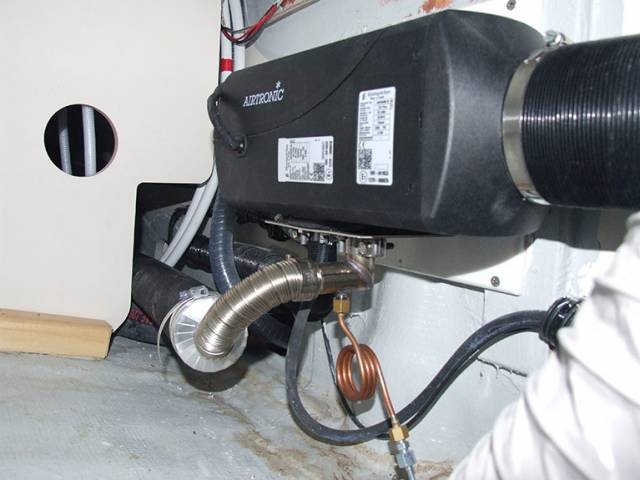 Close up of a typical Airtonic heater installation on a yacht