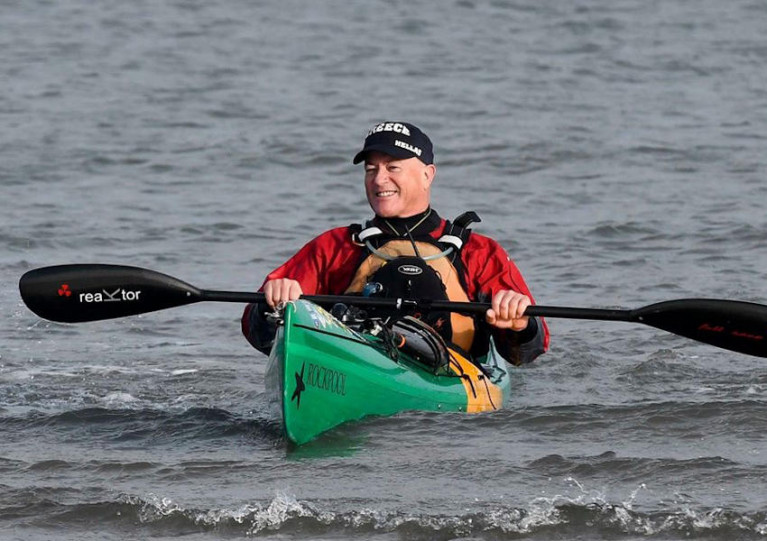 Kevin O’Sullivan covering the last few metres of his round Ireland solo circumnavigation