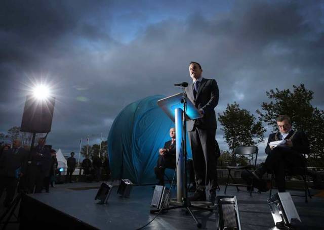 An Taoiseach Mr. Leo Varadkar TD, pictured at the official ‘opening up’ of Port Centre following completion of a 12 month project to soften the Port’s boundaries with the city which included the unveiling of the new art insulation entitled “The Sphere” by the Lord Mayor of Dublin, Mícheál Mac Donncha
