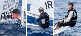 (left to right) Finn Lynch, James Espey and Fionn Lyden are vying for the Irish Laser place in Rio today