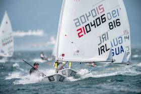 Aisling Keller on her way to qualifying Ireland in the Women&#039;s Laser Radial for the Tokyo 2020 Olympics