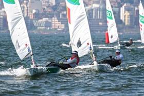 Silver service….Annalise Murphy crosses the finish line in the crucial place in the Medals Race ahead of Belgium, The Netherlands and Denmark