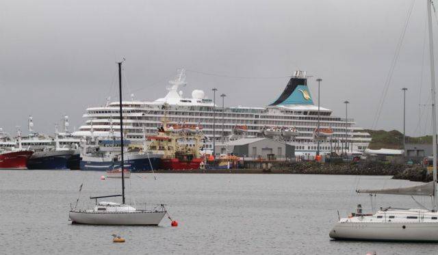 Yachts at moorings and large trawlers docked in Killybegs. Also berthed in the Co. Donegal port Afloat adds is German cruise operator Phoenix Reisen's Artania 