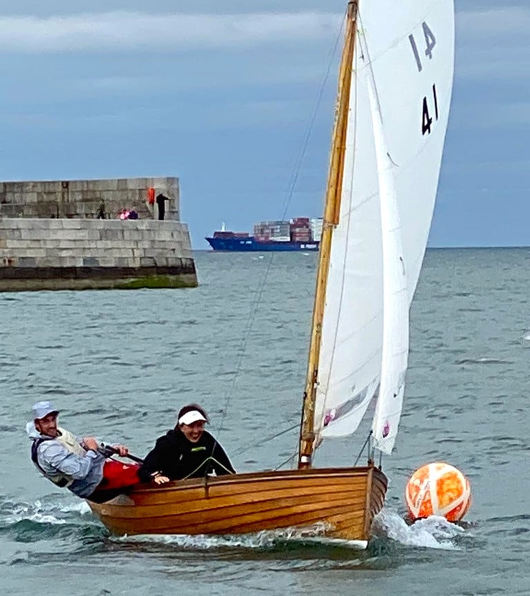 Olympian Finn Lynch for Blessington SC and Annalise Murphy of the National YC winning the first race of the 133-year-old Dublin Bay Water Wags’ delayed 2020 season in Cathy MacAleavey’s Molly yesterday (Wednesday) evening