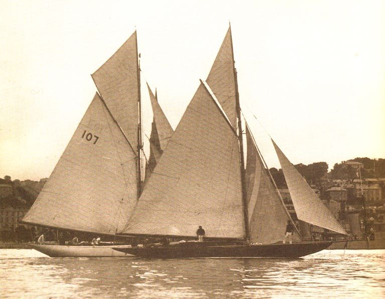 Harry Donegan's famous Gull and her successor Sibyl off Cobh – both boats are somehow involved in the story of how the "genuine fake ketch" Betty Alan has so far failed to sail round Britain and Ireland
