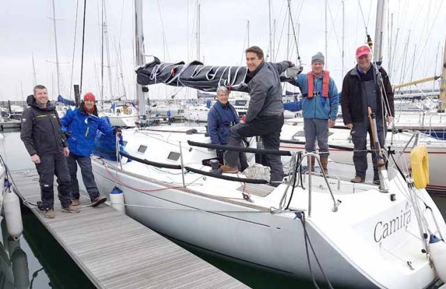 Peter Beamish (right) with the Camira crew at Dun Laoghaire Marina all set for a 3di Sail Trial on Dublin Bay