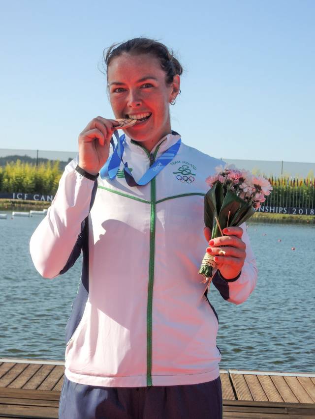 Jenny Egan with her bronze medal from the canoe sprint World Championships. 