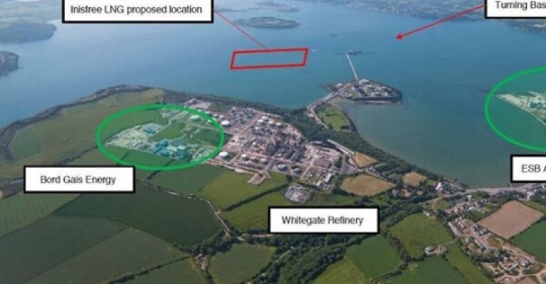 The proposed liquified natural gas terminal location in Cork Harbour. Projects such as this would have been banned under the amendment, had it passed.