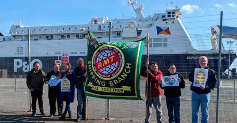 Supply-chain concerns for supermarkets. Above sacked P&amp;O workers are joined at Larne by seafarers from Stena Line, who came to show solidarity at a protest held at the Co. Antrim port where the European Causeway is berthed.